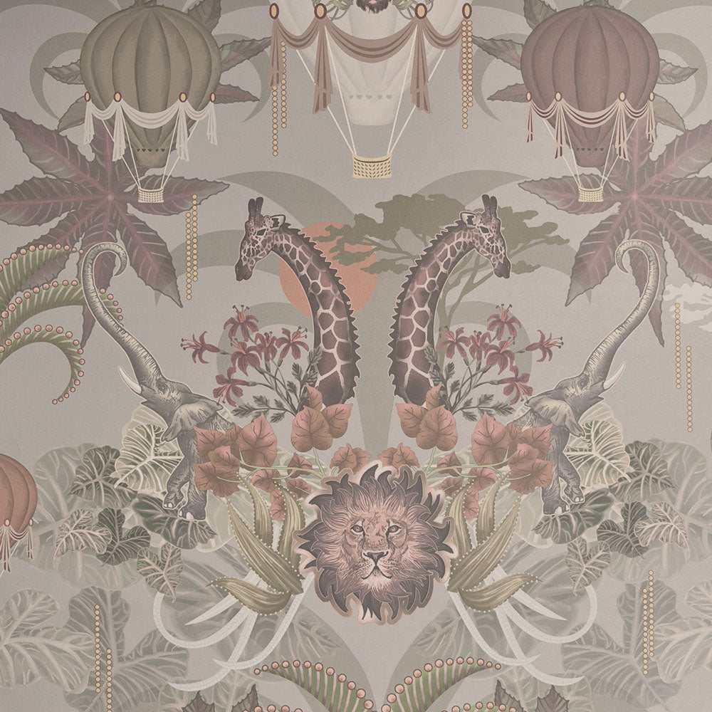 Luxury Statement Wallpaper with African Animals in Light Green by Designer, Becca Who