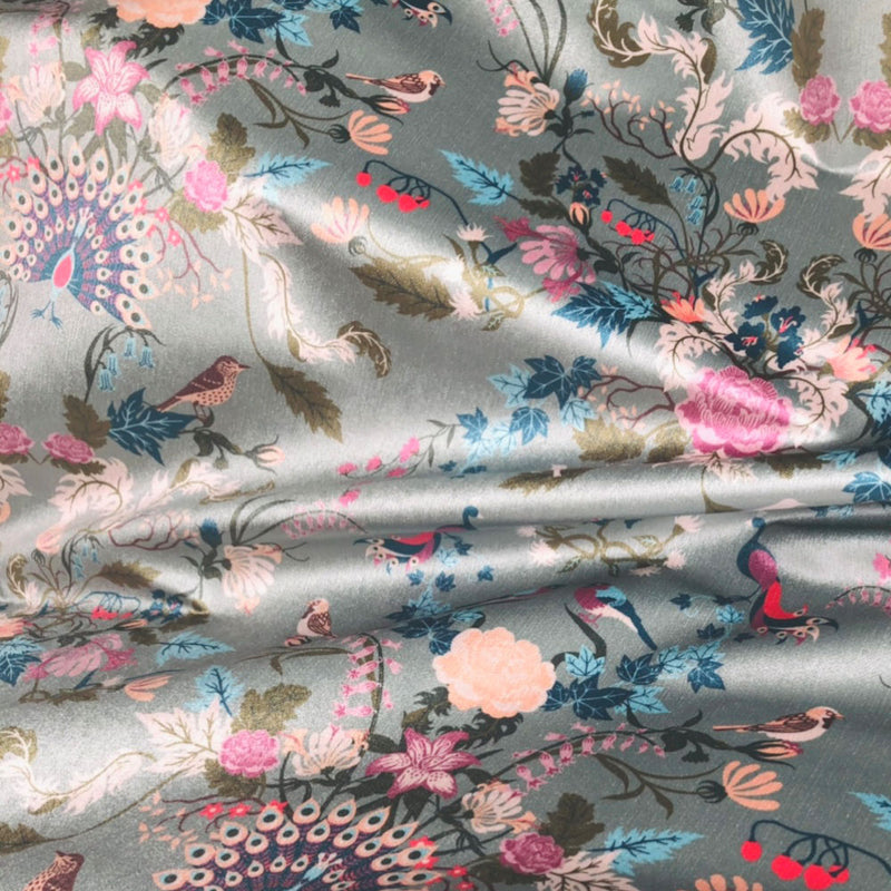 Mint Green & Pink Floral Patterned Velvet Fabric for Interiors by Designer, Becca Who
