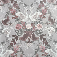 Pink & Grey Floral Luxury Wallpaper with Swans by Designer Becca Who