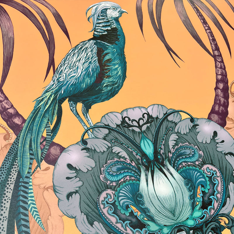 Bold Yellow Statement Wallpaper with Birds for Interiors by Designer, Becca Who