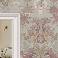 Pale Green Luxury Statement Wallpaper with African Animals by Designer, Becca Who