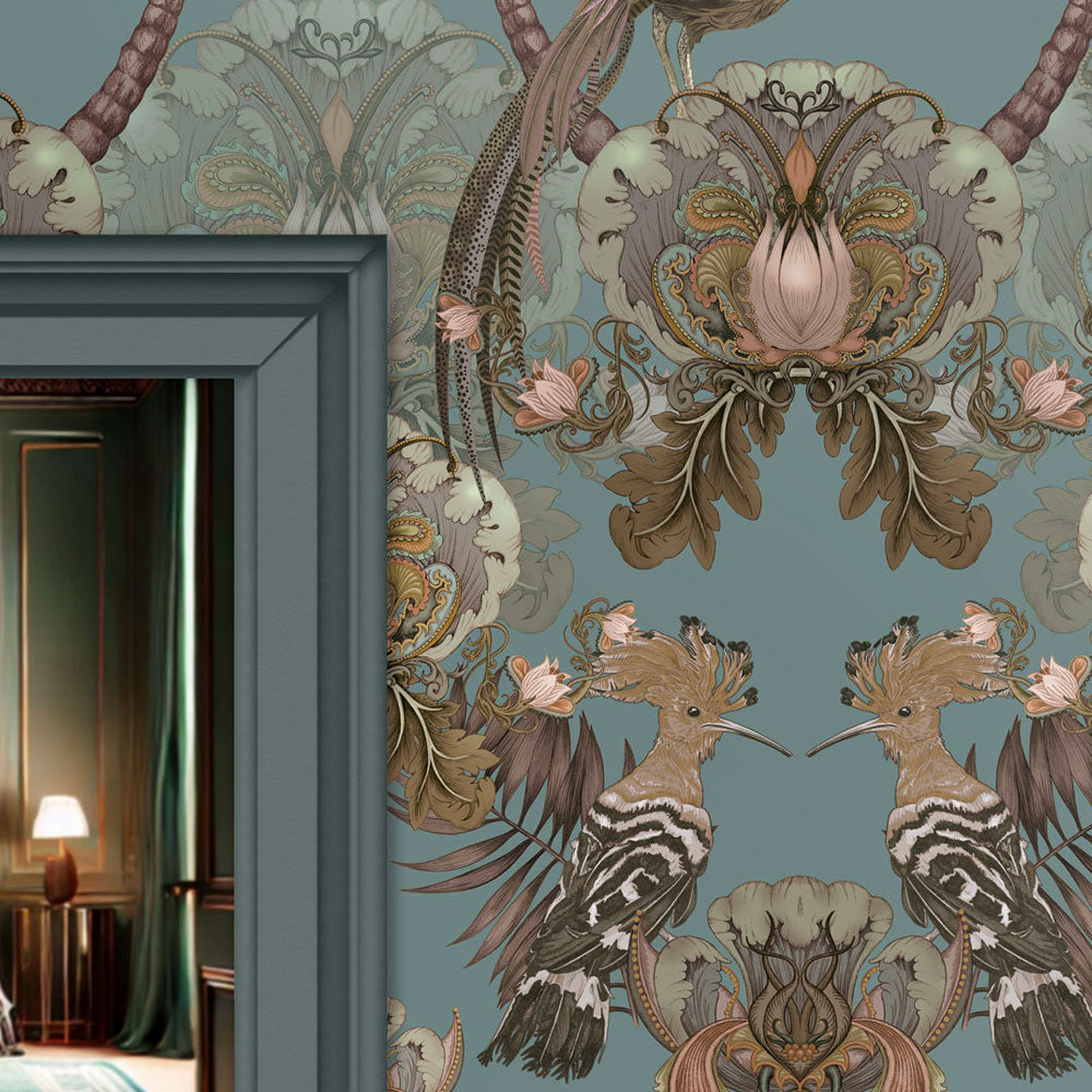 Duckegg Blue Bold Feature Wallpaper by British Wallpaper Designer, Becca Who