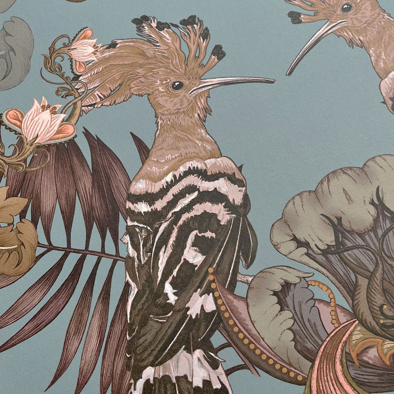 Duckegg Blue Bold Birds Wallpaper by British Wallpaper Designer, Becca Who