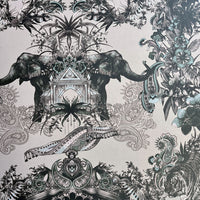 Grey Silver Statement Feature Wallpaper with Indian Pattern by UK Designer Becca Who 