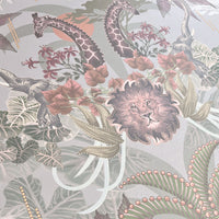 Statement Wallpaper with African Animals in Pale Green by Designer, Becca Who