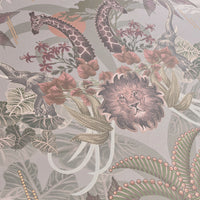 Statement Wallpaper with African Animals in Pale Green by Designer, Becca Who