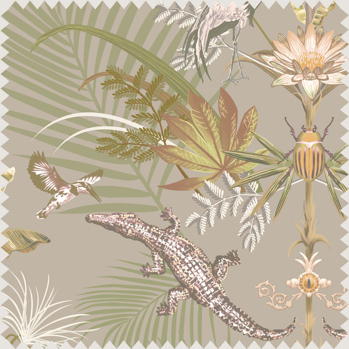 Natural Colours Velvet Furnishing Fabric by UK Designer Becca Who featuring Crocodiles