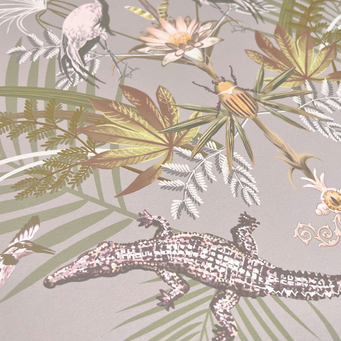 Designer Wallpaper in Pale Stone with Crocodiles by Becca Who