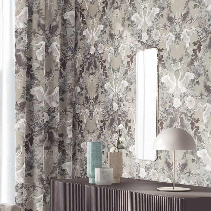 Stone Neutral Patterned Living Room Wallpaper by Designer, Becca Who