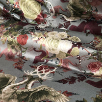 Swans Grey Patterned Velvet Fabric for Upholstery by Designer, Becca Who