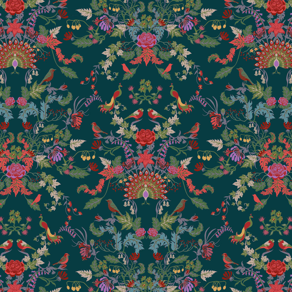 Teal Colourful Patterned Statement Wallpaper by British Designer, Becca Who