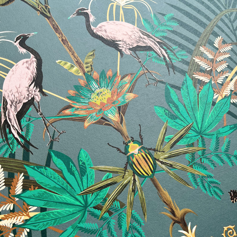 Teal Patterned Wallpaper with Crocodiles by Designer Becca Who