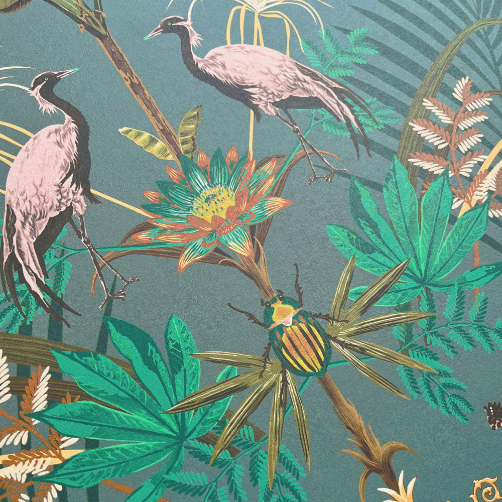 Teal Patterned Wallpaper with Crocodiles by Designer Becca Who