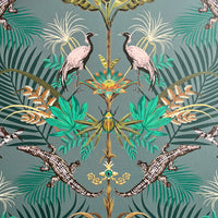 Crocodilia in River Teal | Bold Patterned Wallpaper