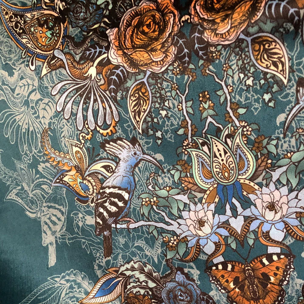 Teal Decorative Patterned Designer Velvet Fabric for Upholstery, Curtains & Furnishings by Becca Who