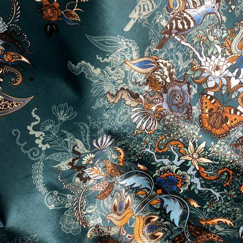 Teal Decorative Patterned Velvet Fabric for Upholstery, Curtains & Furnishings by Designer Becca Who