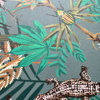 Teal Green Wallpaper with Crocodiles by Designer Becca Who