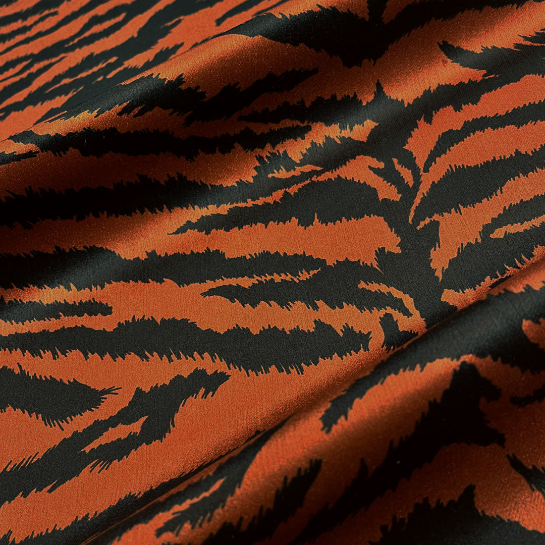 Tiger Print Velvet Furnishing, Upholstery & Curtain Fabric in Rust & Black by UK Designer Becca Who