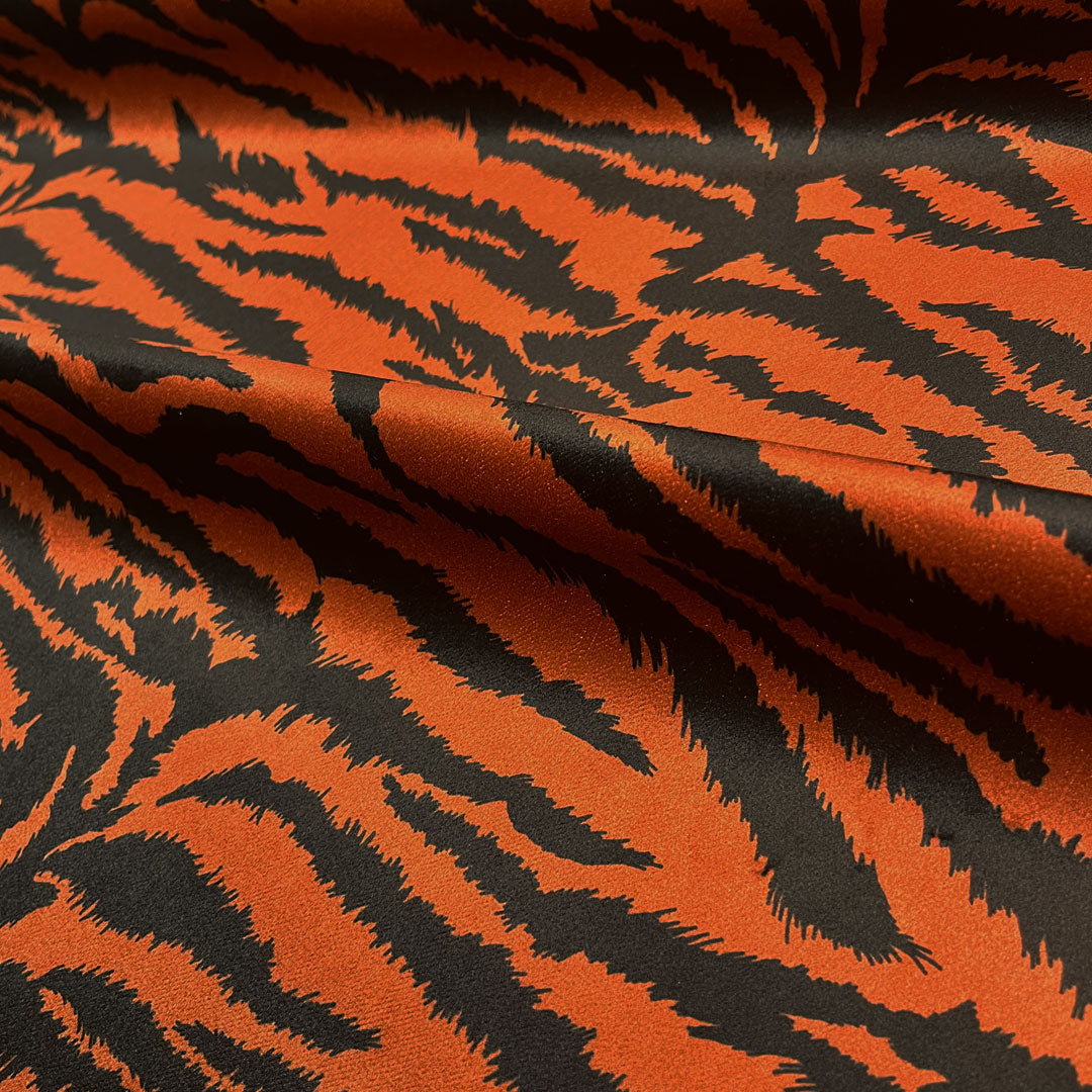 Designer Tiger Print Velvet Furnishing Fabric in Burnt Sienna Rust by Becca Who