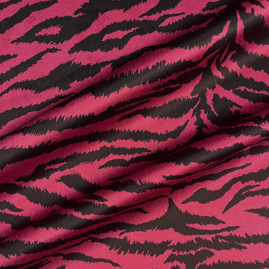 Pink Red Tiger Animal Print Designer Velvet Furnishing Fabric by Becca Who