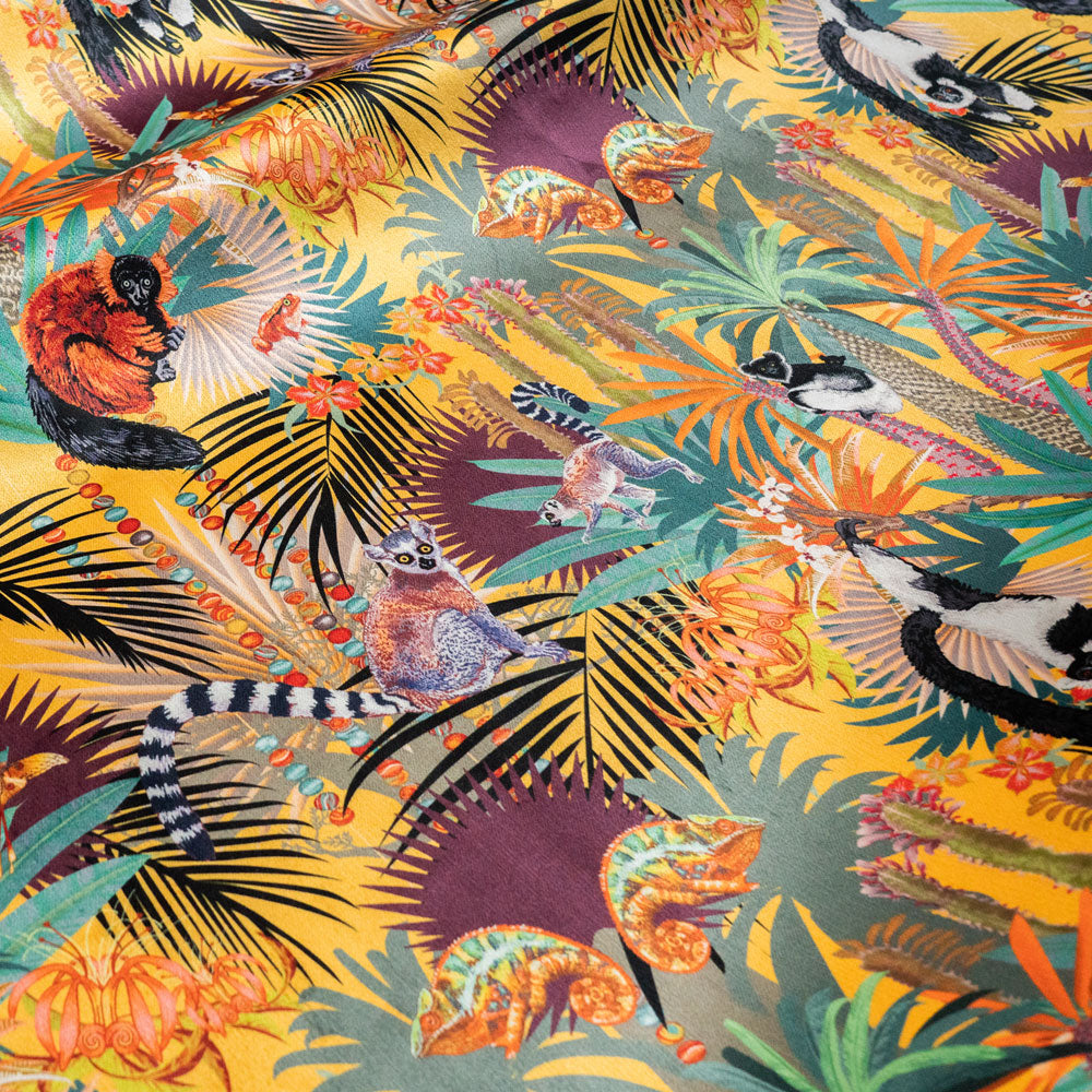 Pattern artwork on velvet sunshine yellow lemur print velvet furnishing fabric
