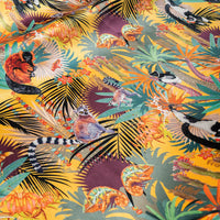 Pattern artwork on velvet sunshine yellow lemur print velvet furnishing fabric