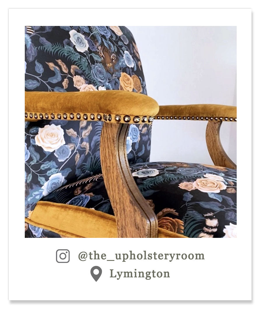 Blue Floral Velvet Upholstery Fabric by Designer Becca Who