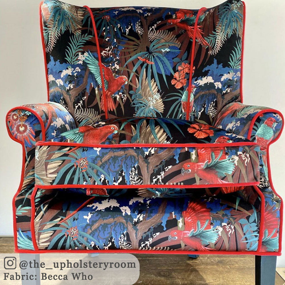 Dark Patterned Velvet Upholstery Fabric with Birds by Designer Becca Who