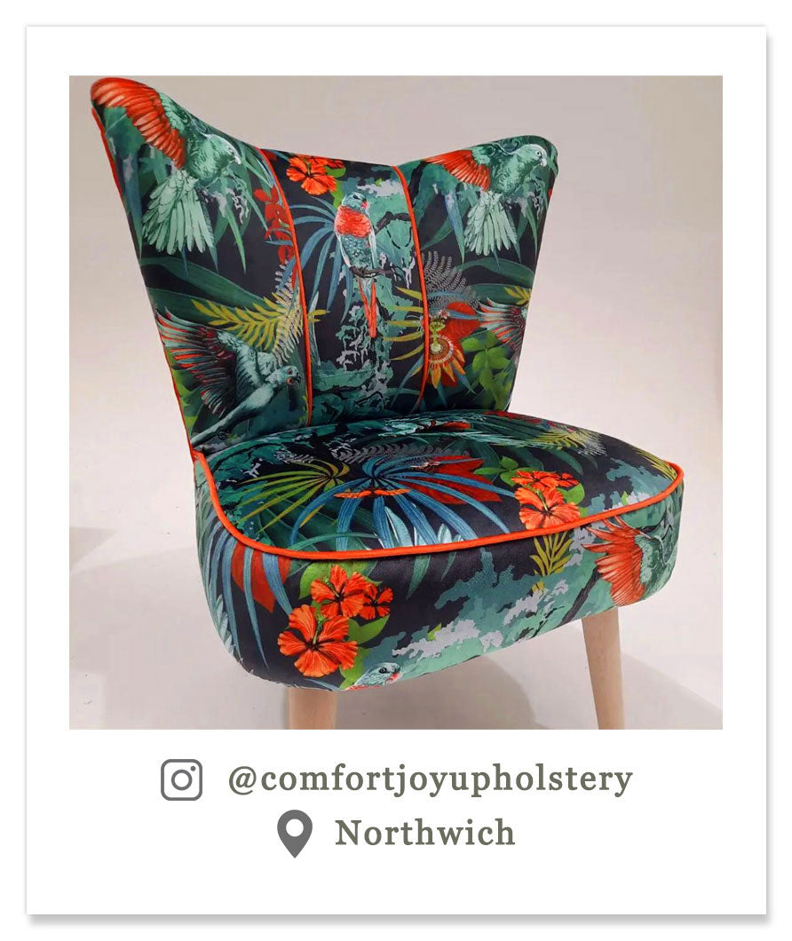 Colourful Rainforest Print Velvet Upholstery Fabric by Designer Becca Who