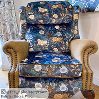 Blue Floral Velvet Upholstery Fabric by Designer Becca Who