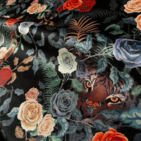 Dark Floral Tiger Upholstery Fabric by Designer Becca Who for Maximalist Interiors