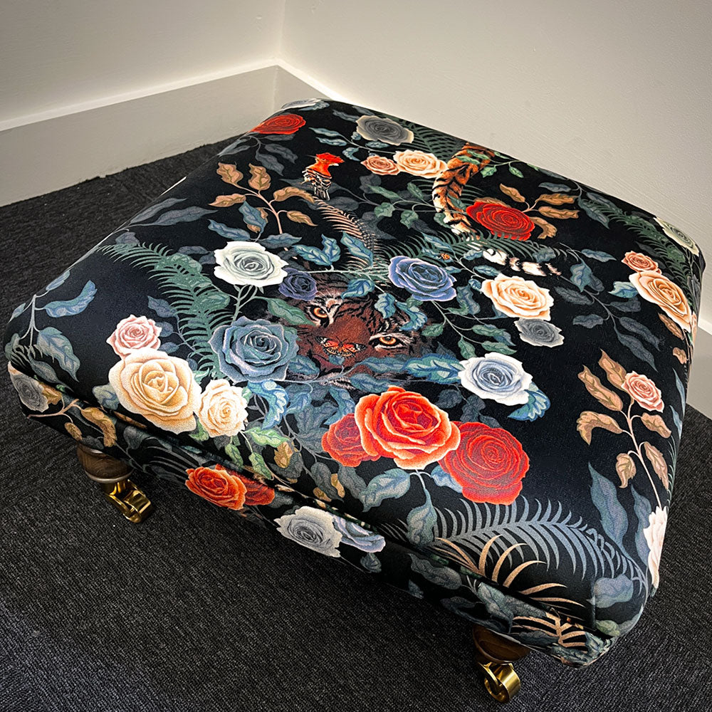 Becca Who Patterned Designer Velvet Fabric for Upholstery on Footstool