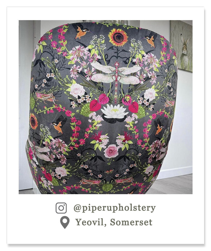 Upholstery Fabric with Floral Pattern in Pink and Grey by Designer Becca Who