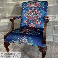 Blue Patterned Velvet Upholstery Fabric by Designer Becca Who