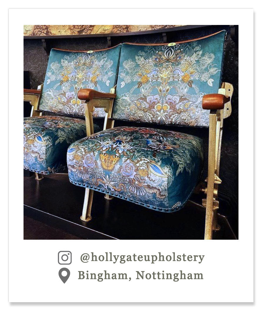 Upholstery Fabric Patterned Velvet in Teal Blue by Designer Becca Who