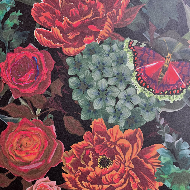 Dark Floral Dramatic Vintage Style Wallpaper Flowerbed by UK Designer Becca Who
