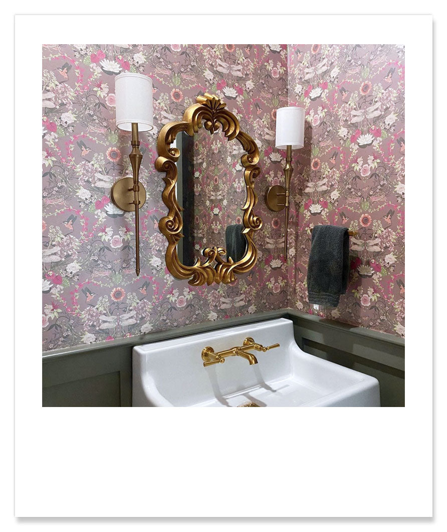 Dusky Pink Wallpaper by Designer Becca Who in Bathroom