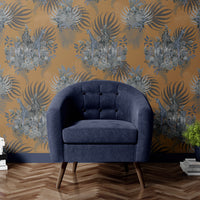 Bold Living Room Wallpaper in Mustard featuring African Animals by Designer, Becca Who