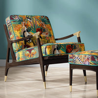 Colourful Patterned Furnishing Fabric in Yellow on Upholstered Chair by Becca Who