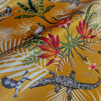 Bold Yellow Velvet Upholstery and Furnishing Fabric with Crocodiles by Designer Becca Who