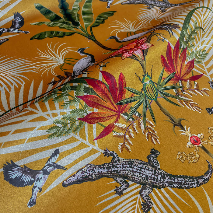 Bold Yellow Velvet Upholstery and Furnishing Fabric with Crocodiles by Designer Becca Who