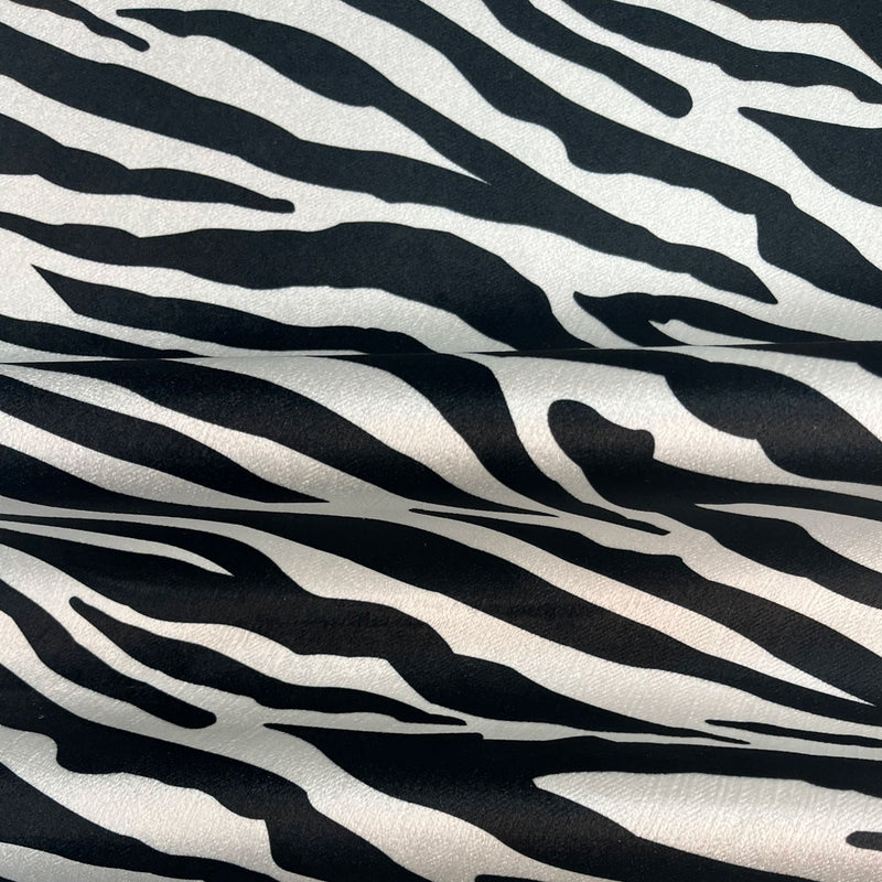 Zebra Design Black & White Animal Print Velvet Furnishing Fabric by Designer, Becca Who