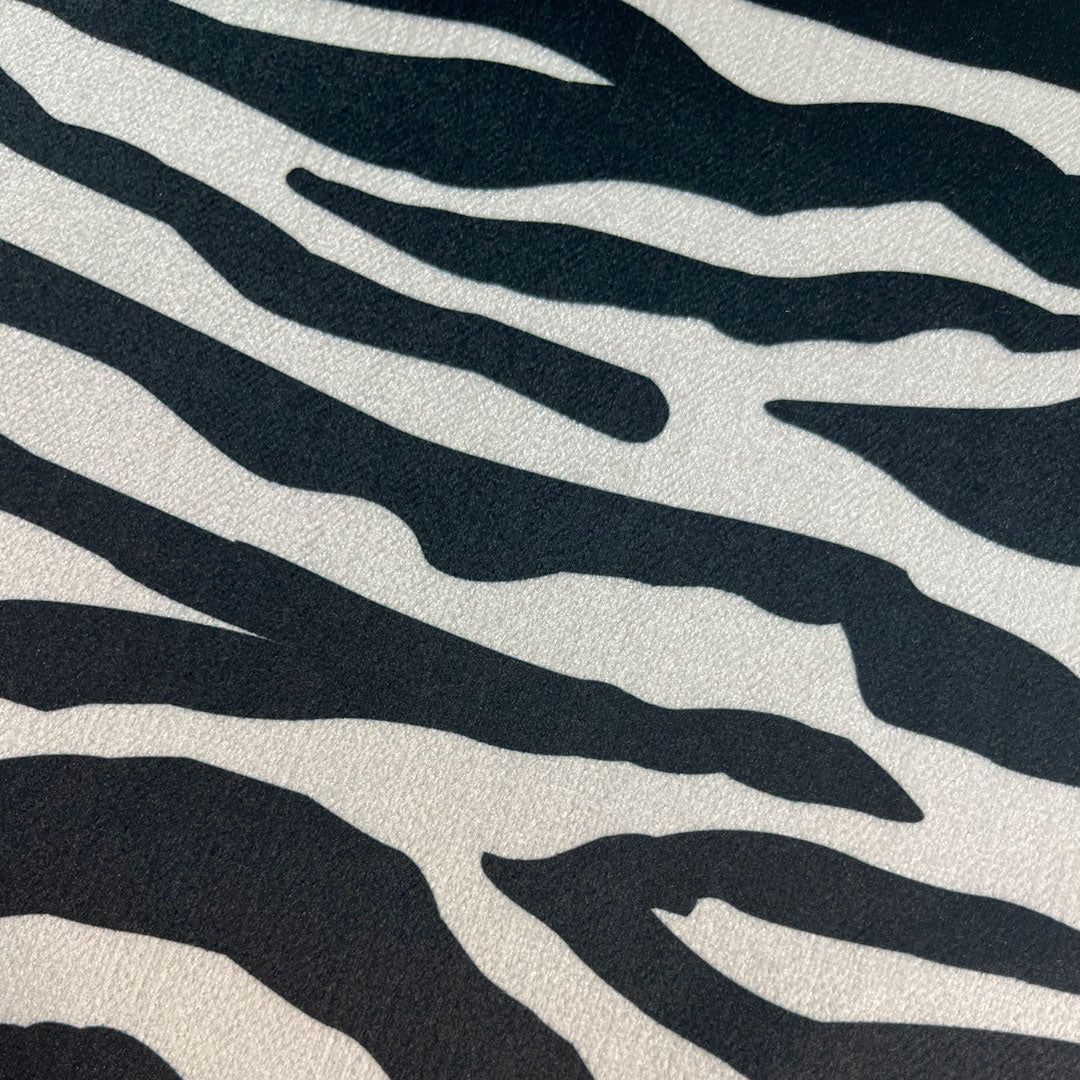 Zebra Print Velvet Furnishing Fabric in Black & White by Designer, Becca Who