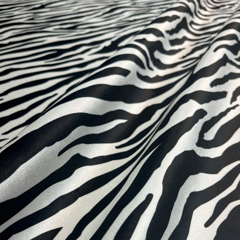 Black & White Zebra Print Velvet Furnishing Fabric by Designer, Becca Who