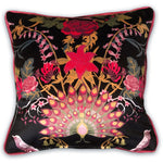 Dark Floral Velvet Designer Cushion in Black and Pink