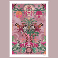 Pink African Animals Quality Wall Art Print by Designer, Becca Who