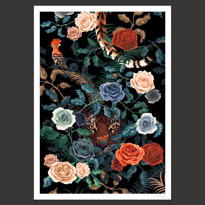 Bengal Rose Garden on Black | Wall Art Print
