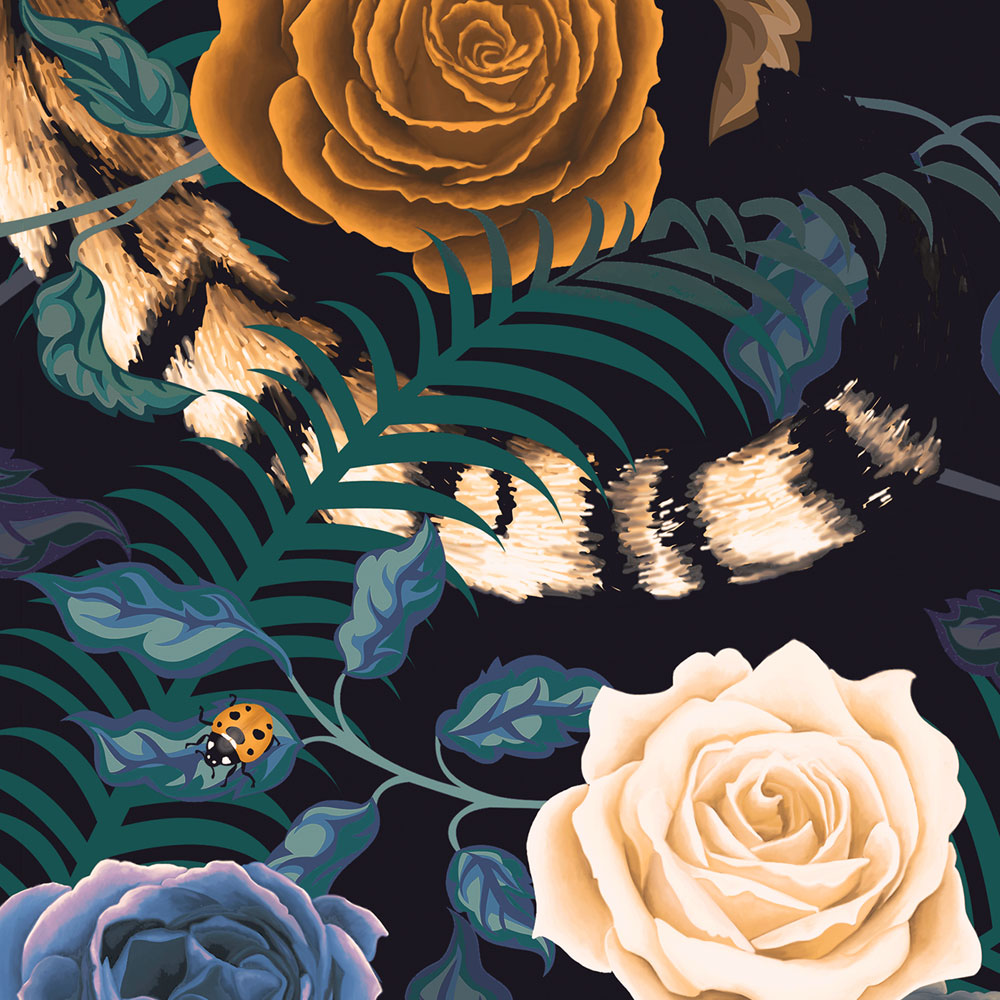 Bengal Rose Garden in Midnight Blue | Wall Art Print