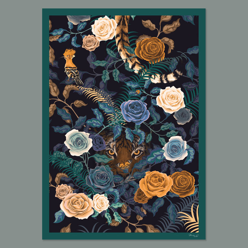 Bengal Rose Garden in Midnight | Art Print