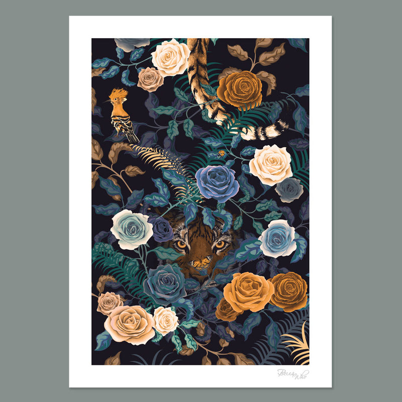 Bengal Rose Garden in Midnight | Art Print